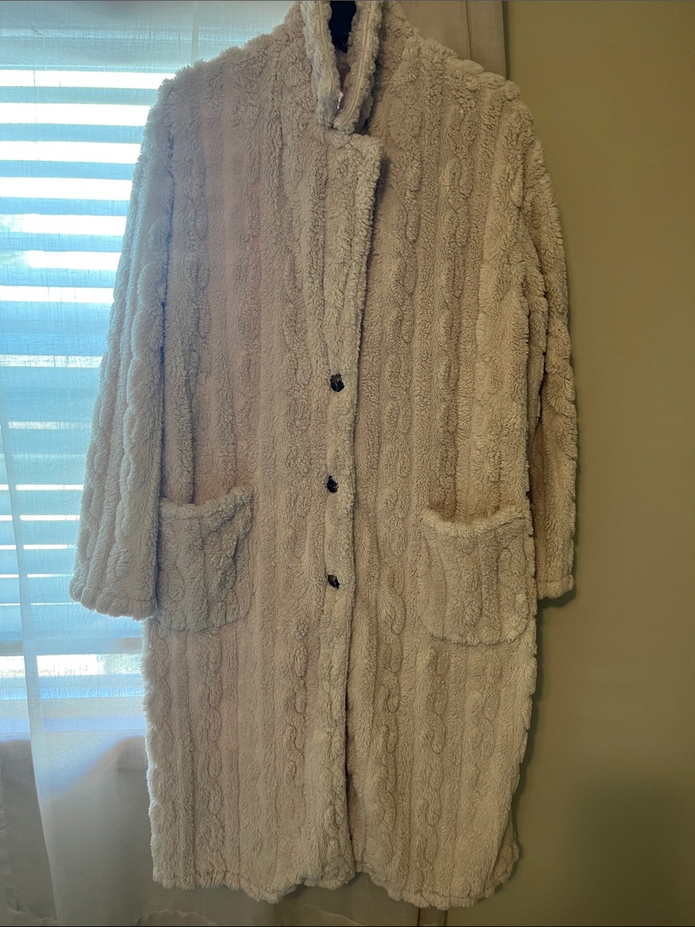 SHEIN Cream Cable Faux Fur Longline Teddy Coat